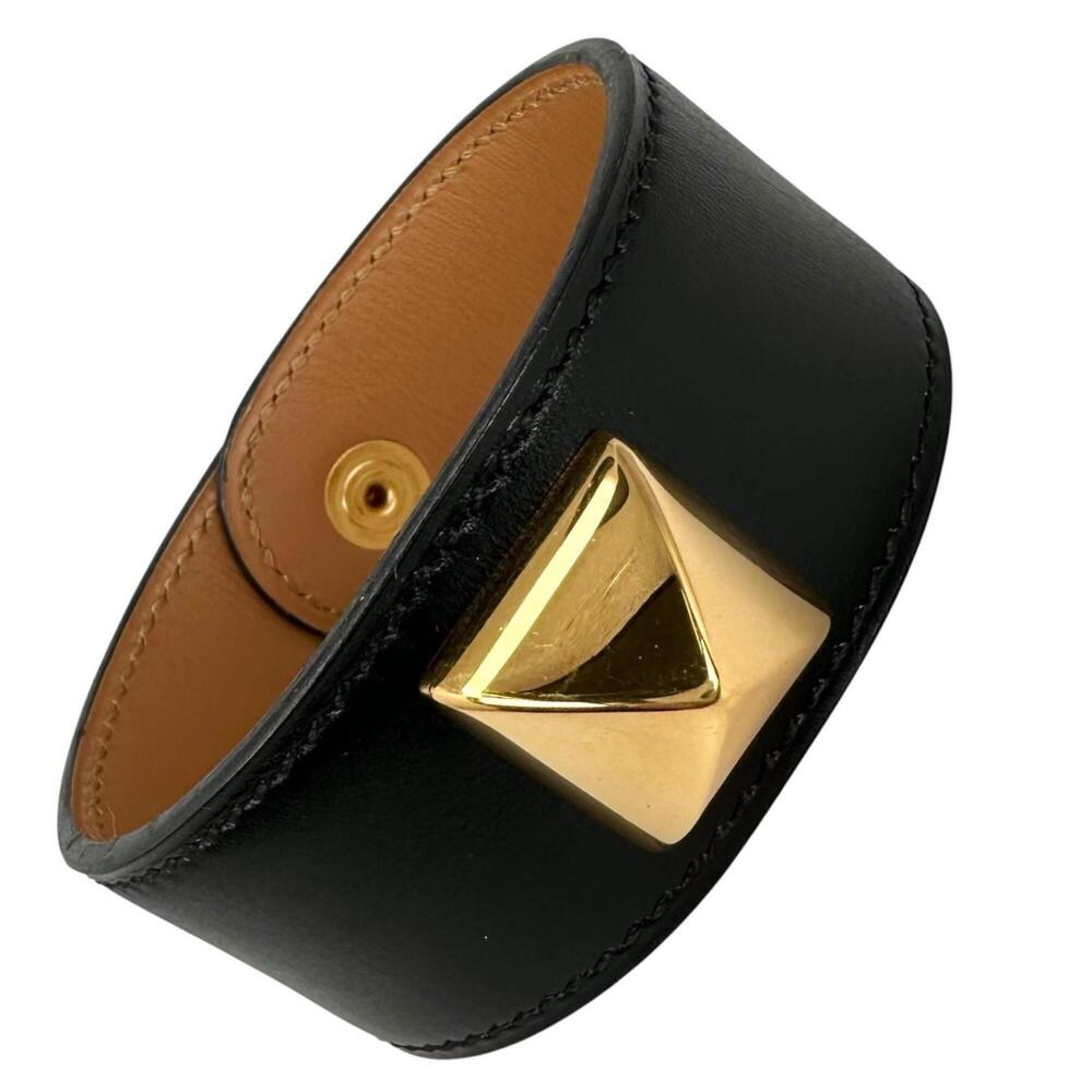 HERMES Black Leather Bracelet
